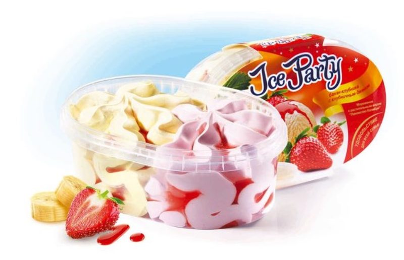 КО Лоток ICE PARTY Банан-Клубника пломбир 450гр*4 (4)