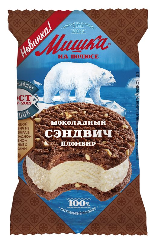 МП Сэндвич МИШКА Пломбир в шокол печенье 85гр*22
